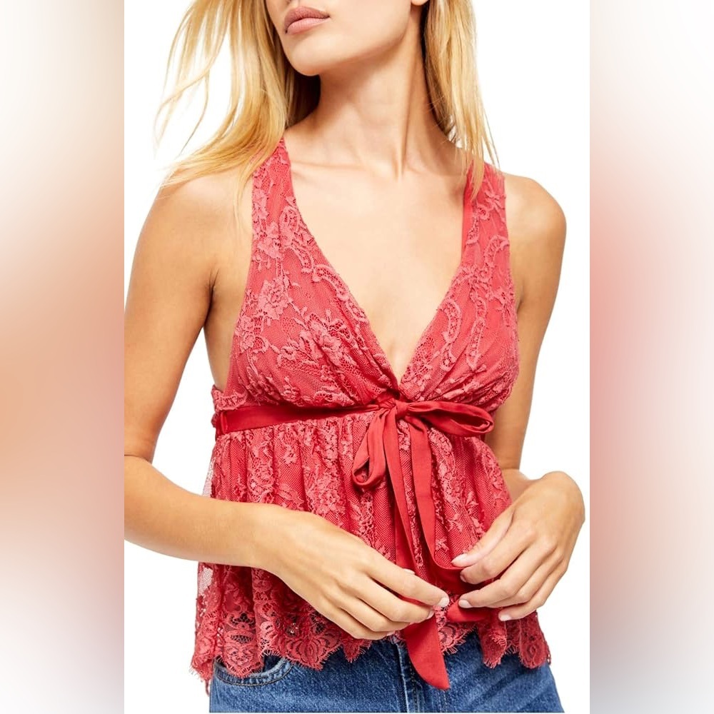 Free People Chante Lace Tie-Front Top Frenchie Kiss Size Medium